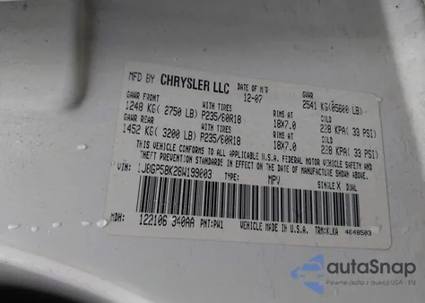 2008 Jeep Liberty Limited Edition from USA, damaged, VIN 1J8GP58K28W199003